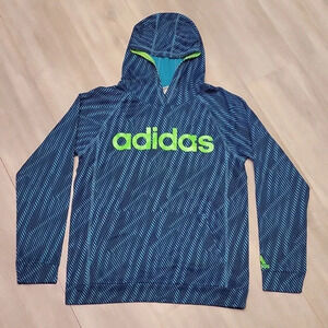 Adidas Blue Teal Wavy Pattern Hooded Long Sleeve Sweatshirt Youth‎ Size XL